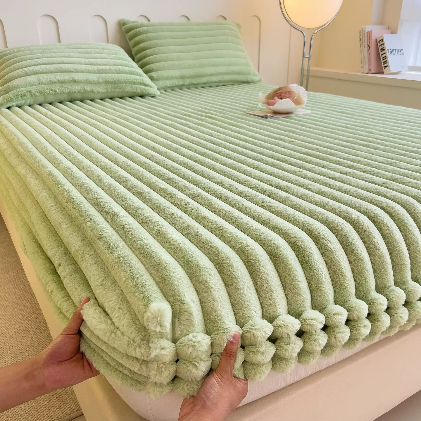 Ribbed Fitted Sheet Set with Deep Pocket Elastic and Breathable Fabric All Vera Mart