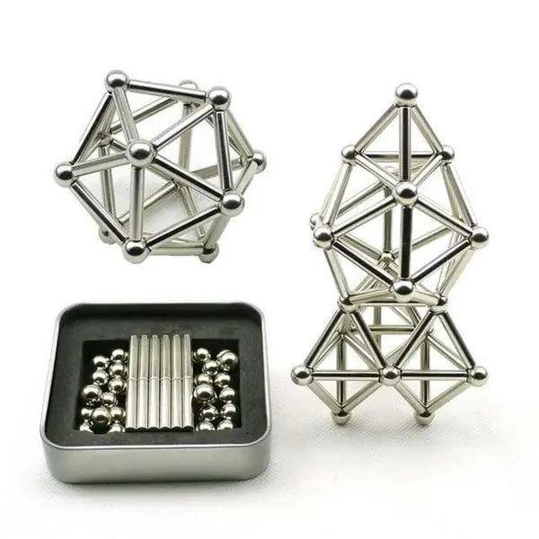 Magnetic Building Set with Steel Balls and Magnetic Rods, Tin Storage Box All Vera Mart