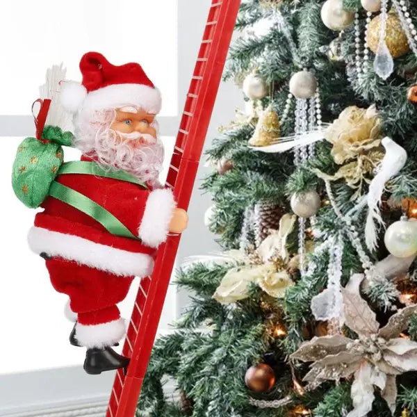 Animated Santa Ornament with Integrated LED Lights and Music, Climbing Ladder Decoration All Vera Mart