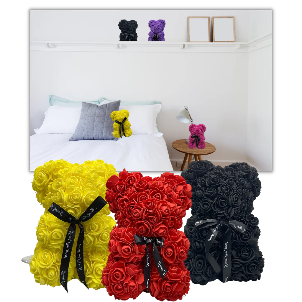 Foam Rose Teddy Bear with Ribbon Accent, 9.8 Inches Tall All Vera Mart