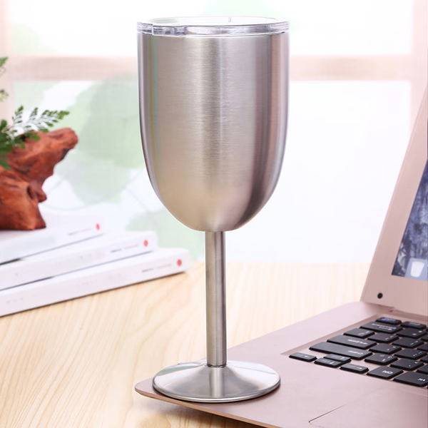 Double Wall Stainless Steel Wine Cup with Leak Resistant Lid and Condensation Blocking All Vera Mart