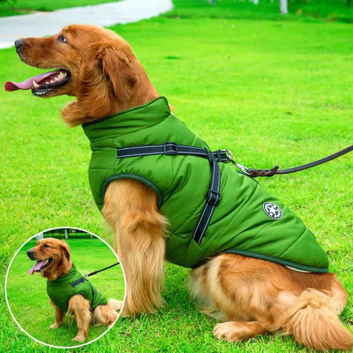 Dog Winter Jacket with Sherpa Fleece Lining and Integrated Harness, Reflective Strips All Vera Mart
