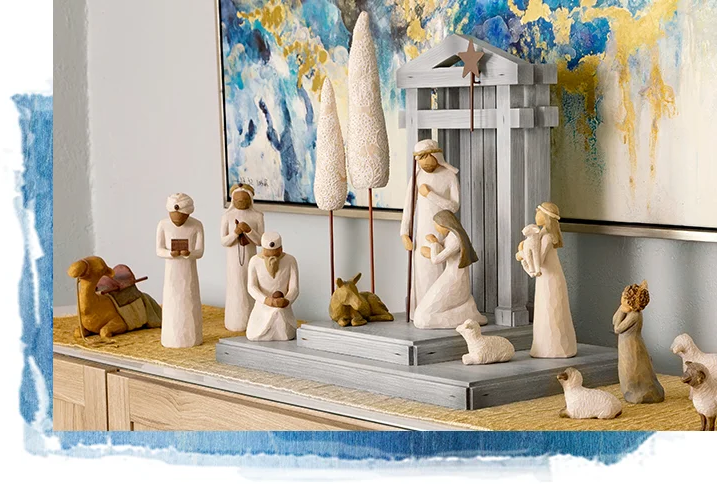 Handmade Barn Wood Nativity Creche with Six Wooden Figures and Metal Frame All Vera Mart