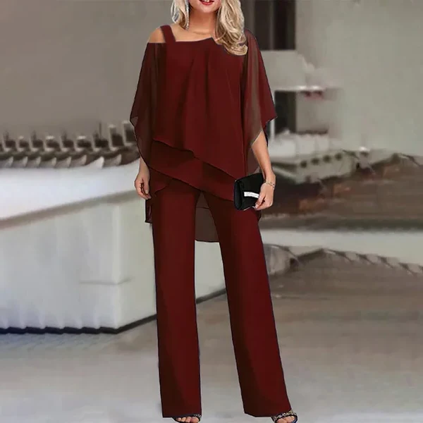 Two-Piece Matching Set with Fitted Top and Tailored Bottoms, Cotton Polyester Blend All Vera Mart