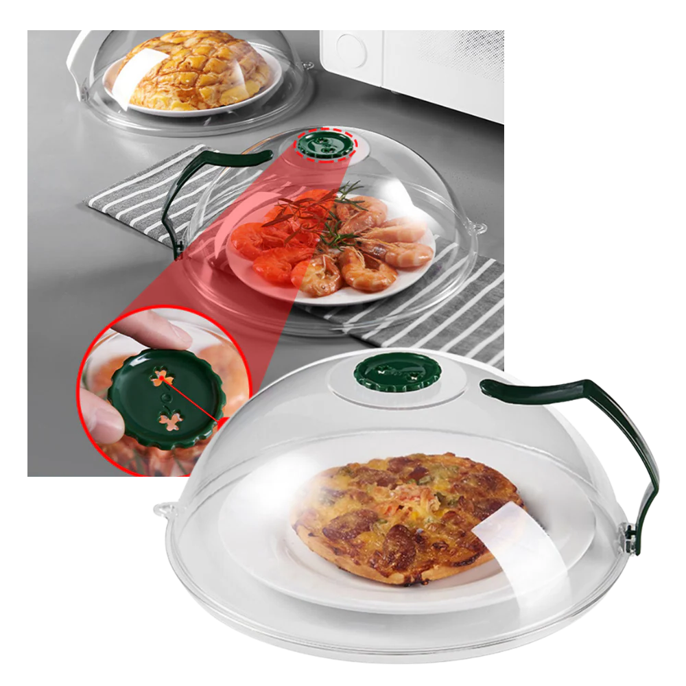 Microwave Splatter Guard with Steam Vent and Clear Dome for 10.3in Plates All Vera Mart