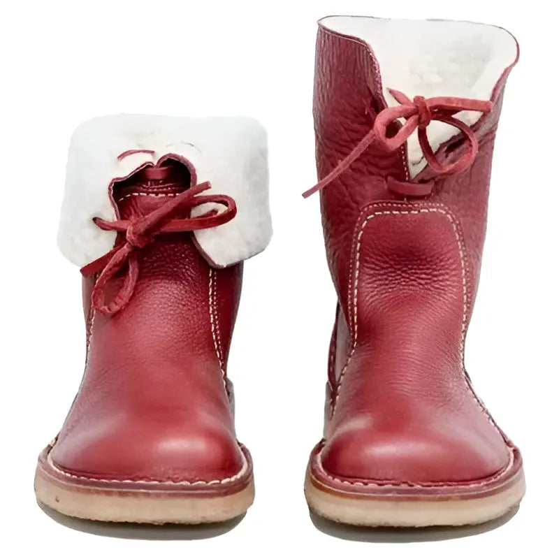 Leather Boots with Wool Lining and Crepe Rubber Sole, Fold-Over Cuff All Vera Mart