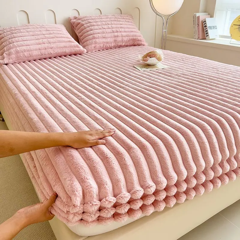 Ribbed Fitted Sheet Set with Deep Pocket Elastic and Breathable Fabric All Vera Mart