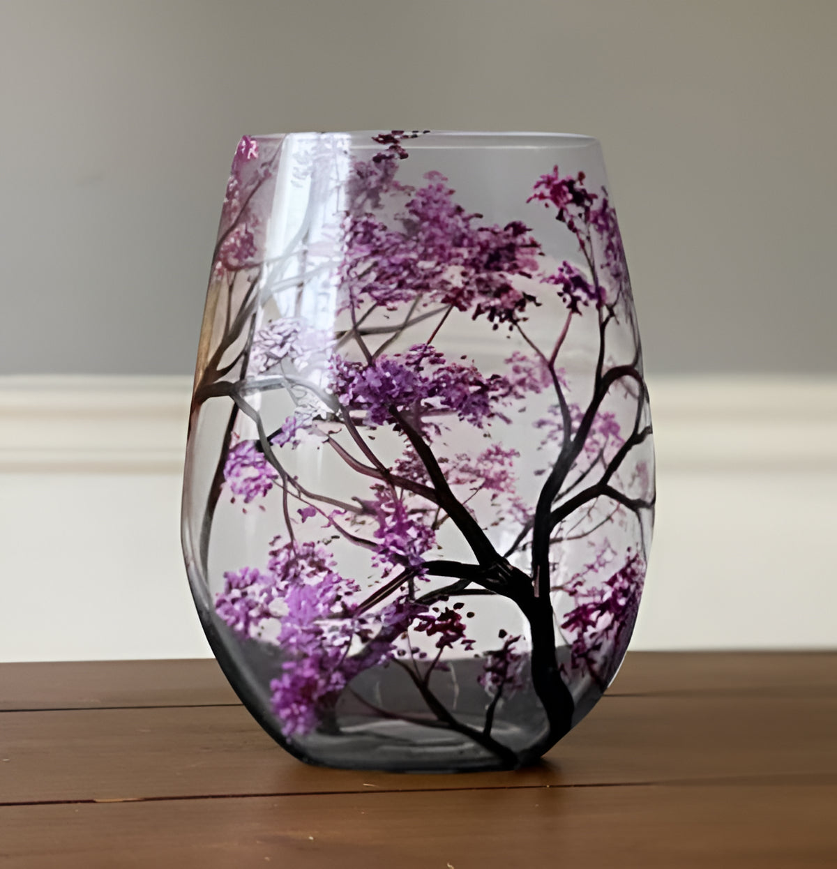 Hand Painted Wine Glasses with Four Seasons Tree Design, 12 Ounce Capacity All Vera Mart