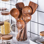 Teak Wood Utensil Set with Natural Oil Finish and Heat Resistant Grip, 8-Piece All Vera Mart