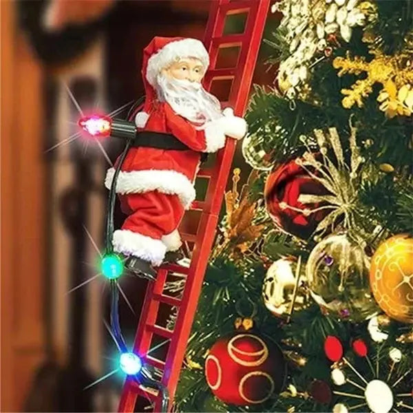 Animated Santa Ornament with Integrated LED Lights and Music, Climbing Ladder Decoration All Vera Mart