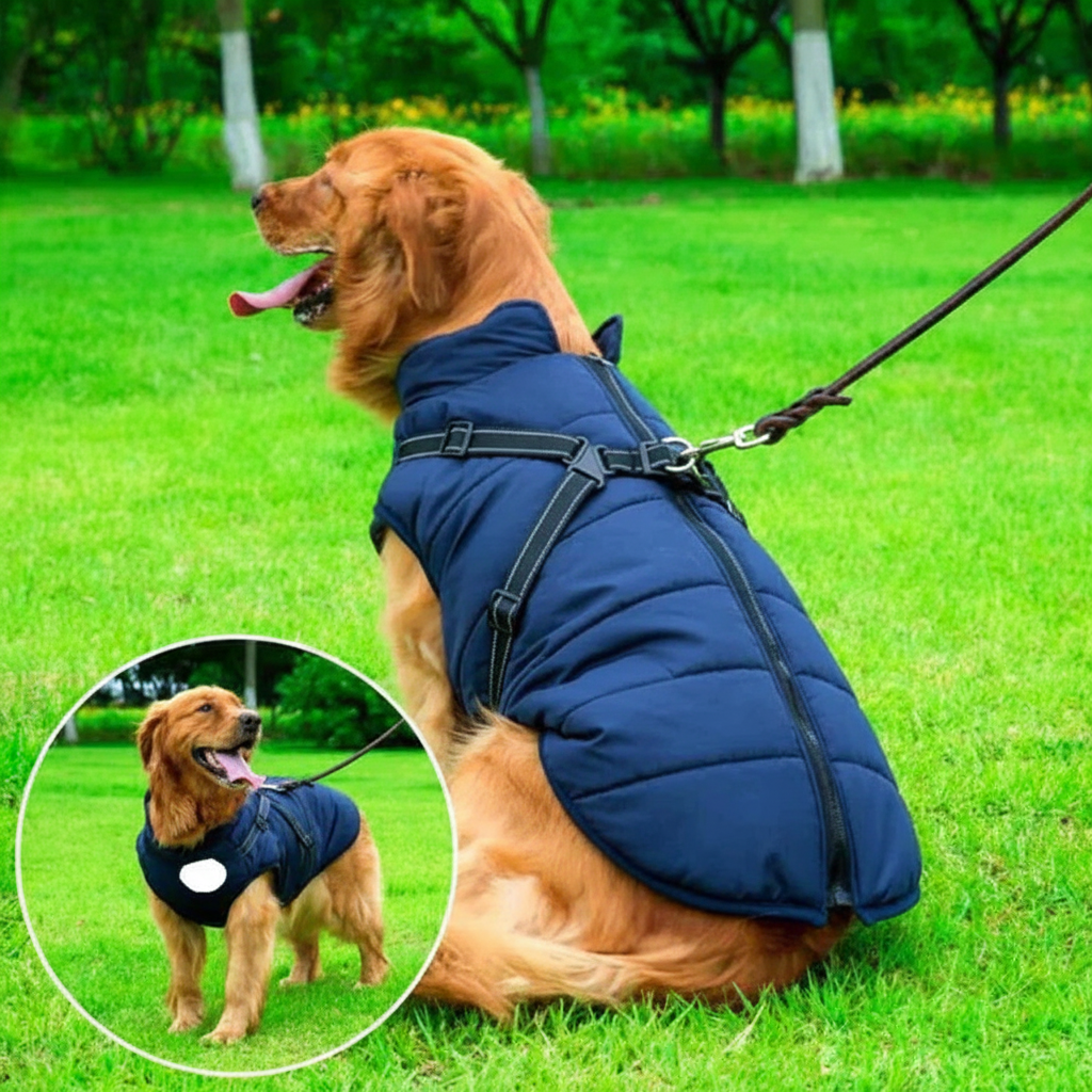 Dog Winter Jacket with Sherpa Fleece Lining and Integrated Harness, Reflective Strips All Vera Mart