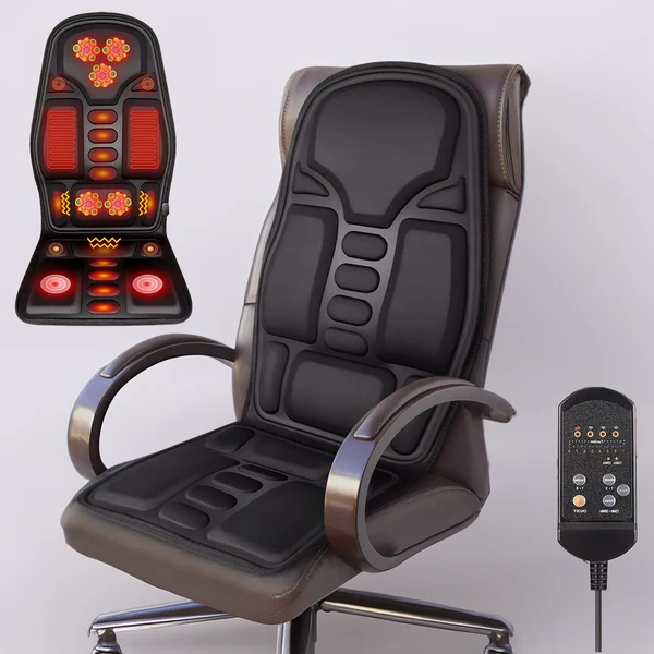 Back and Thigh Massage Cushion with Heat Control and Remote, 8 Vibration Nodes All Vera Mart