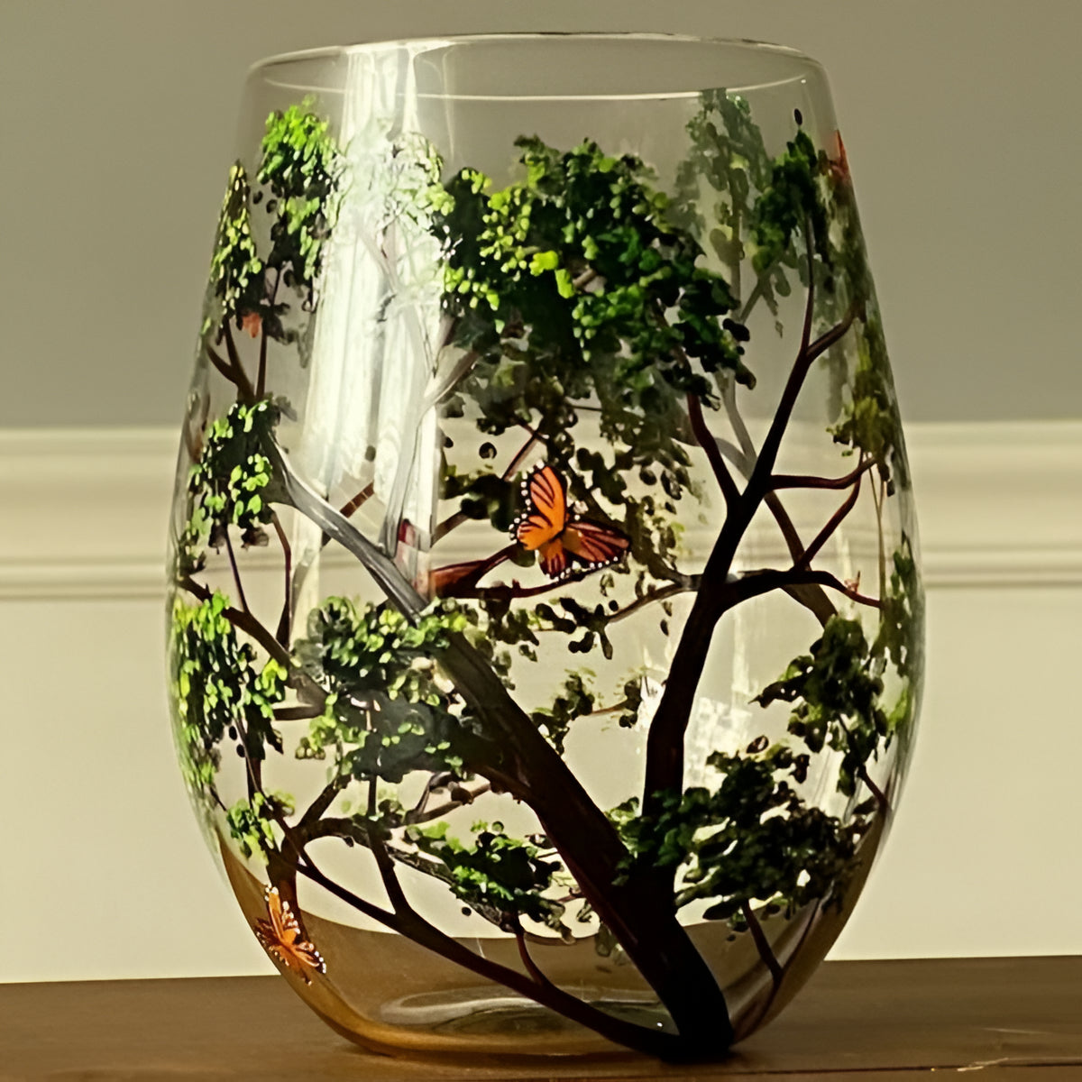 Hand Painted Wine Glasses with Four Seasons Tree Design, 12 Ounce Capacity All Vera Mart