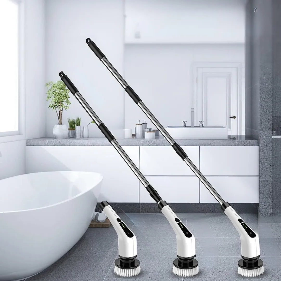 Cordless Spin Scrubber with 8 Interchangeable Heads and Adjustable Handle for Tile, Tubs, Counters All Vera Mart