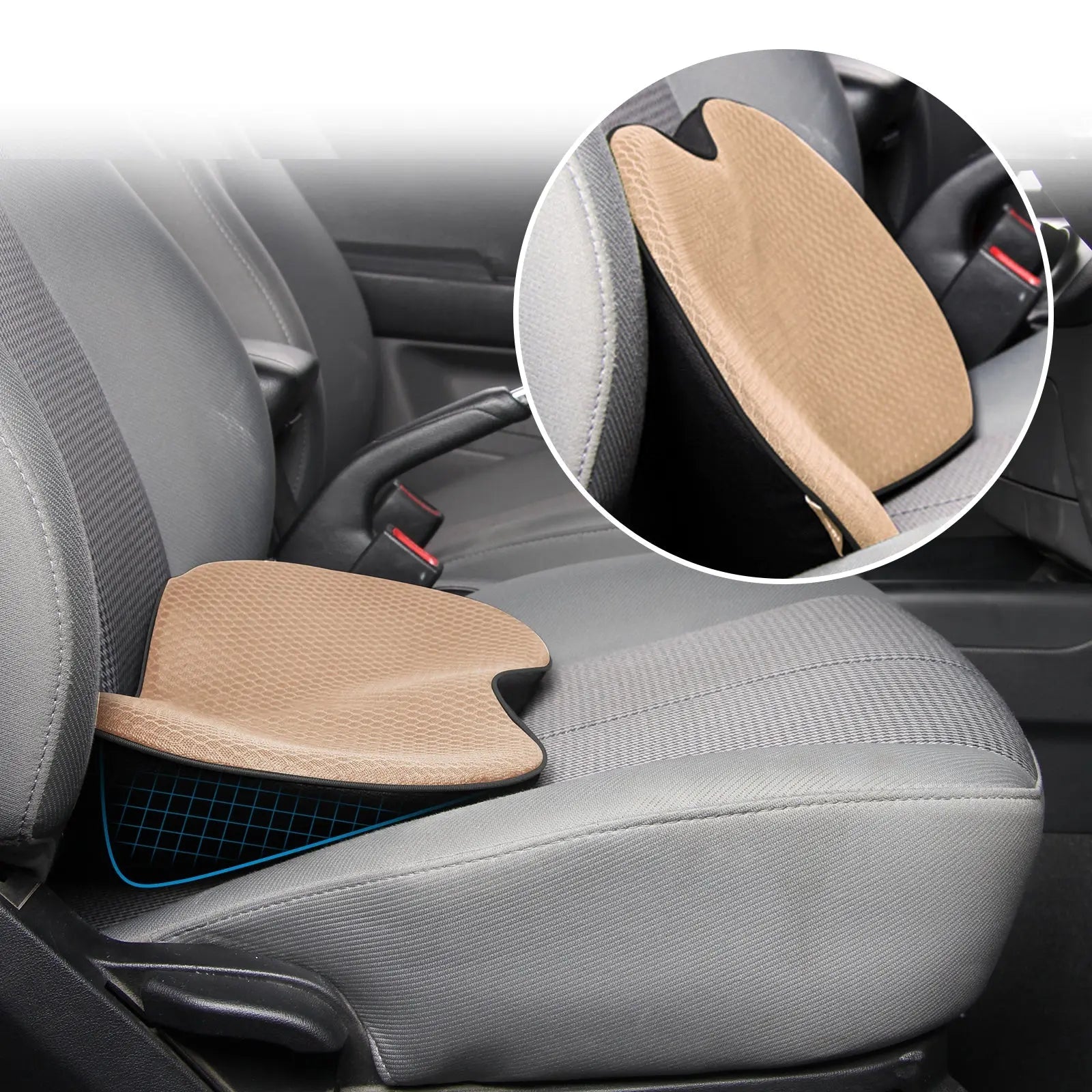 Car Seat Cushion with Memory Foam Lift and Contoured Support, Breathable Removable Cover All Vera Mart