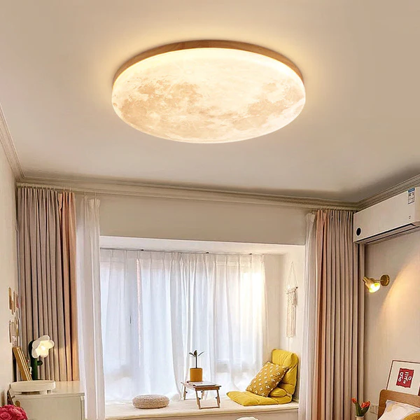 Flush Mount Ceiling Light with Integrated LED and Acrylic Diffuser, Wood Frame All Vera Mart