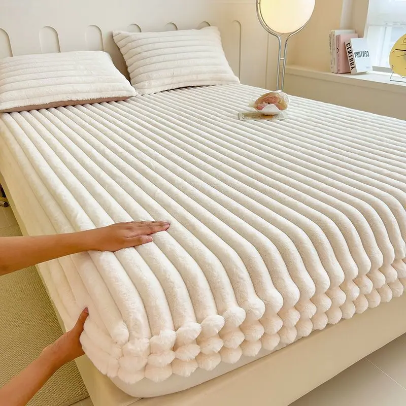 Ribbed Fitted Sheet Set with Deep Pocket Elastic and Breathable Fabric All Vera Mart