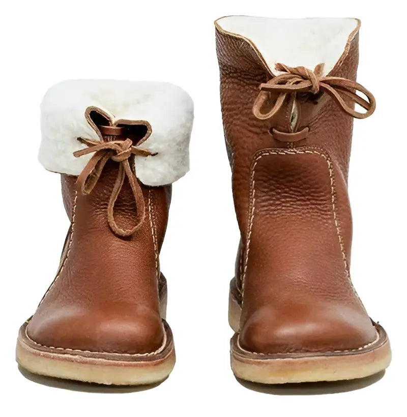 Leather Boots with Wool Lining and Crepe Rubber Sole, Fold-Over Cuff All Vera Mart