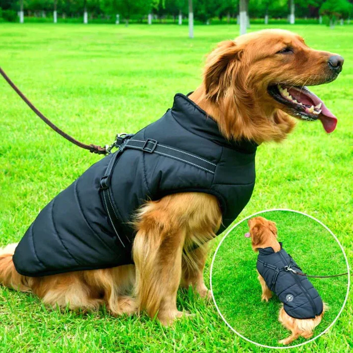 Dog Winter Jacket with Sherpa Fleece Lining and Integrated Harness, Reflective Strips All Vera Mart