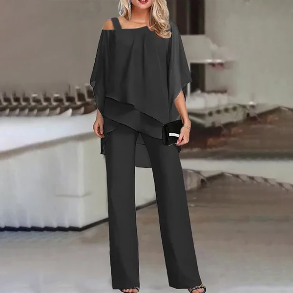 Two-Piece Matching Set with Fitted Top and Tailored Bottoms, Cotton Polyester Blend All Vera Mart