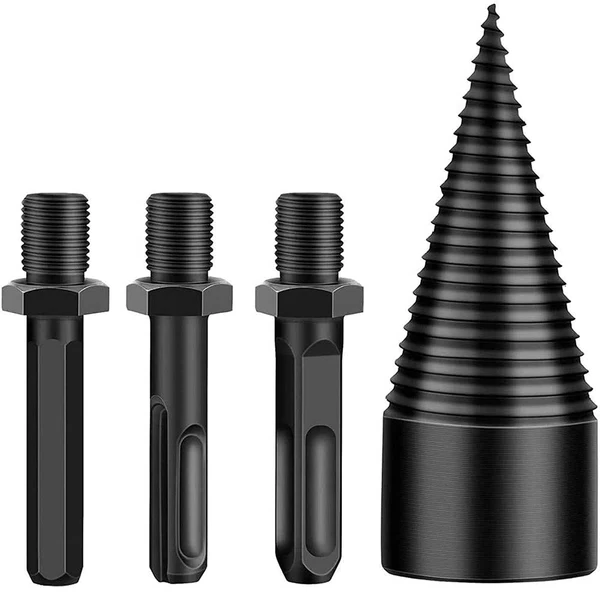 Wood Splitting Drill Bit with High Carbon Steel and Threaded Design, Three Handle Adapters All Vera Mart