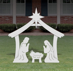 Four Piece Outdoor Christmas Nativity Set with Stable, Mary, Joseph and Baby Jesus in Thick PVC Plastic