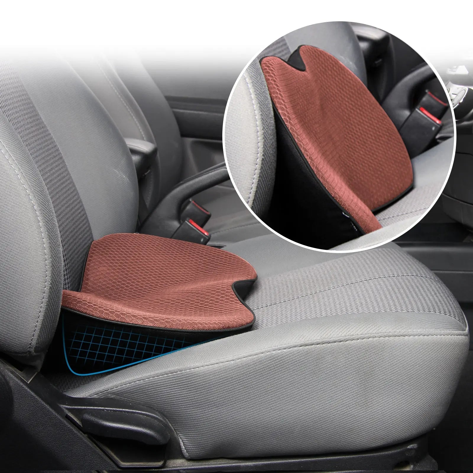 Car Seat Cushion with Memory Foam Lift and Contoured Support, Breathable Removable Cover All Vera Mart