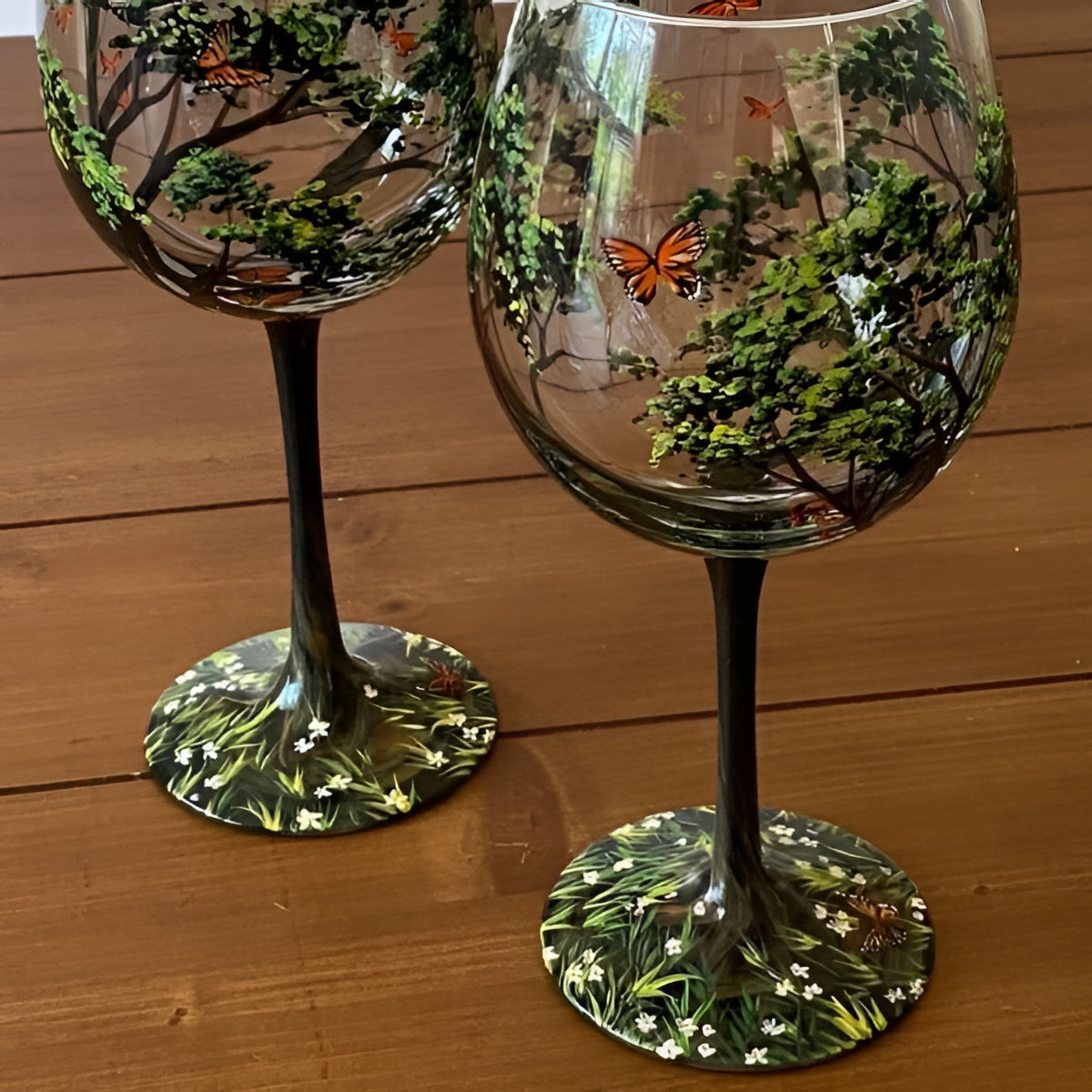 Hand Painted Wine Glasses with Four Seasons Tree Design, 12 Ounce Capacity All Vera Mart