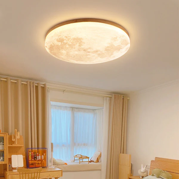 Flush Mount Ceiling Light with Integrated LED and Acrylic Diffuser, Wood Frame All Vera Mart