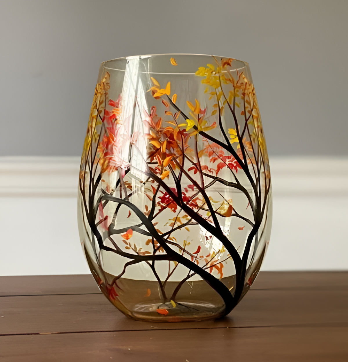 Hand Painted Wine Glasses with Four Seasons Tree Design, 12 Ounce Capacity All Vera Mart