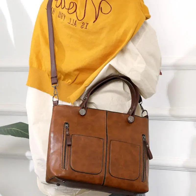 Leather Crossbody Bag with Adjustable Strap and Multiple Interior Pockets, Removable Pouch All Vera Mart
