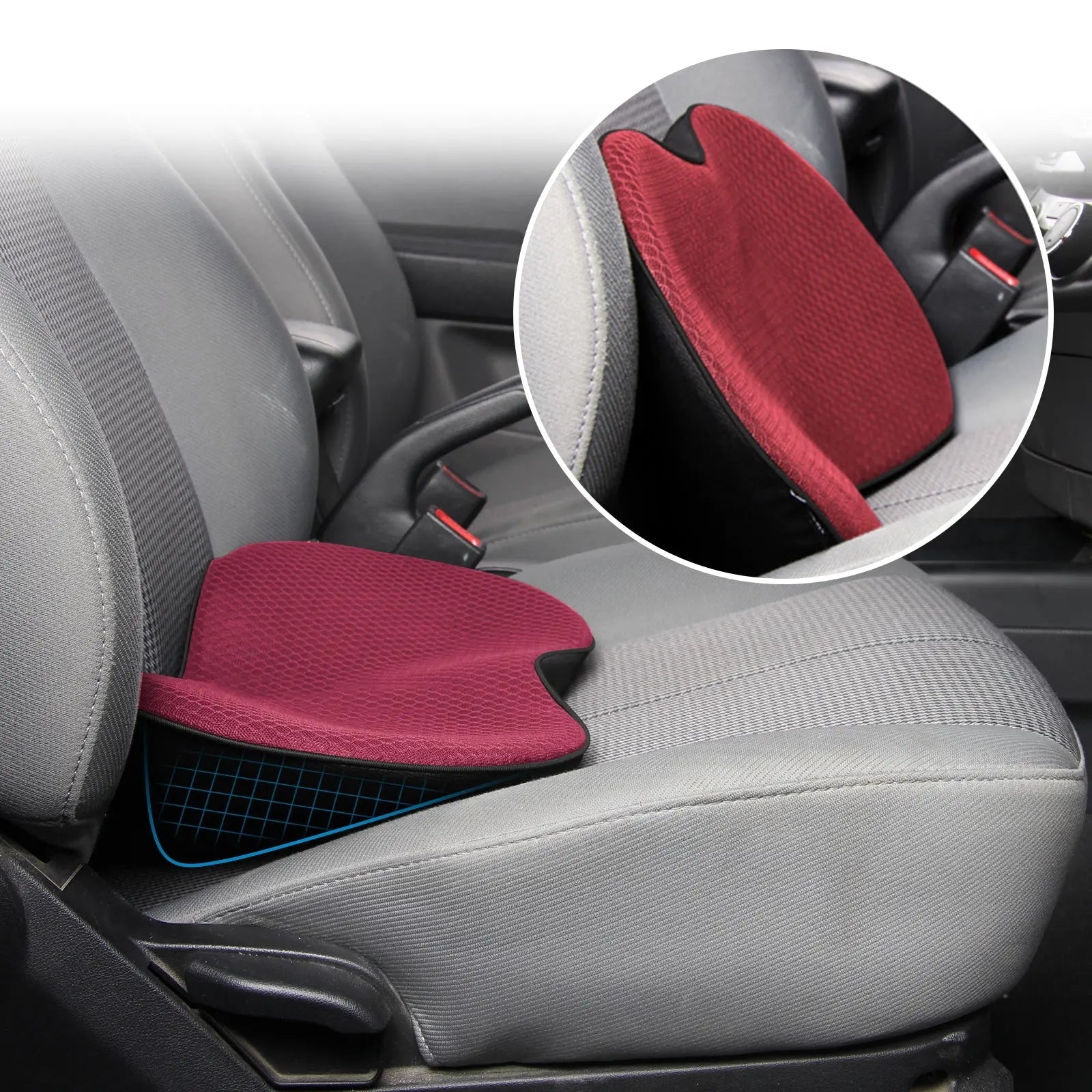 Car Seat Cushion with Memory Foam Lift and Contoured Support, Breathable Removable Cover All Vera Mart
