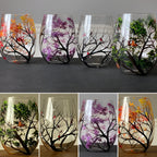 Hand Painted Wine Glasses with Four Seasons Tree Design, 12 Ounce Capacity All Vera Mart