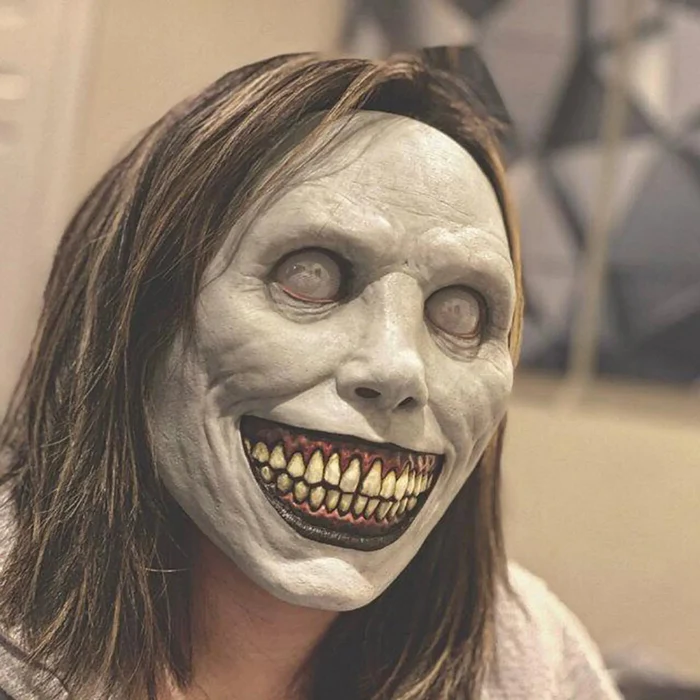 Full Head Latex Mask with Oversized Grinning Face and White Eyes for Halloween All Vera Mart