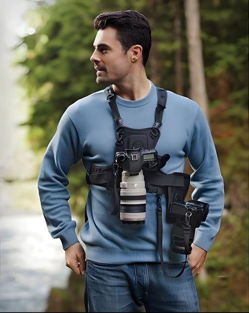 Chest Harness for Two Cameras with Aluminum Mounts and Safety Tethers All Vera Mart