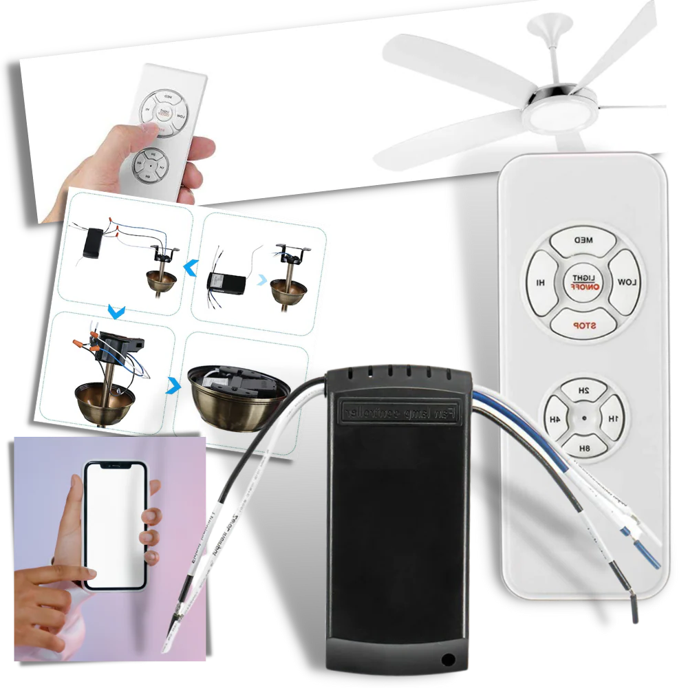 Ceiling Fan and Light Remote Control with 65 Foot Range and Dual Speed Settings All Vera Mart
