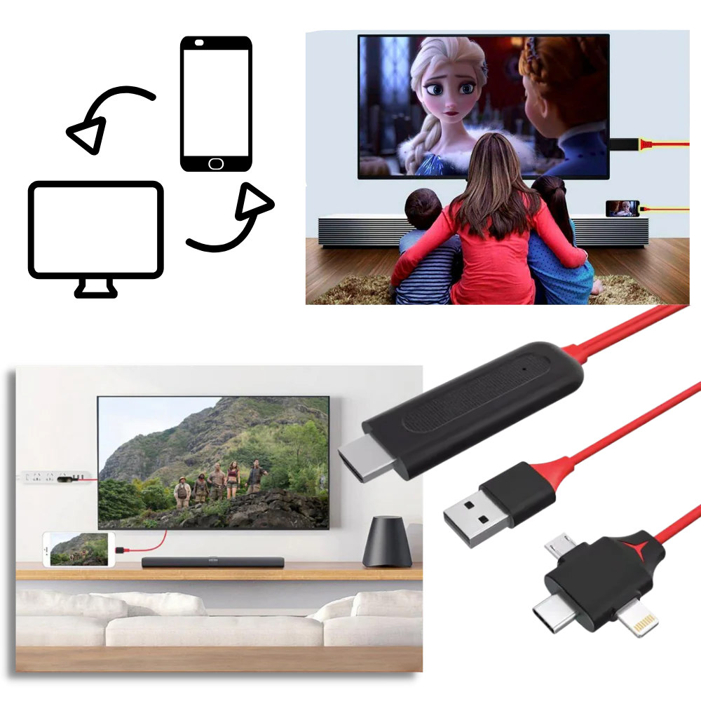 Mobile HDMI Adapter with Triple Device Connectors and USB Charging Port All Vera Mart