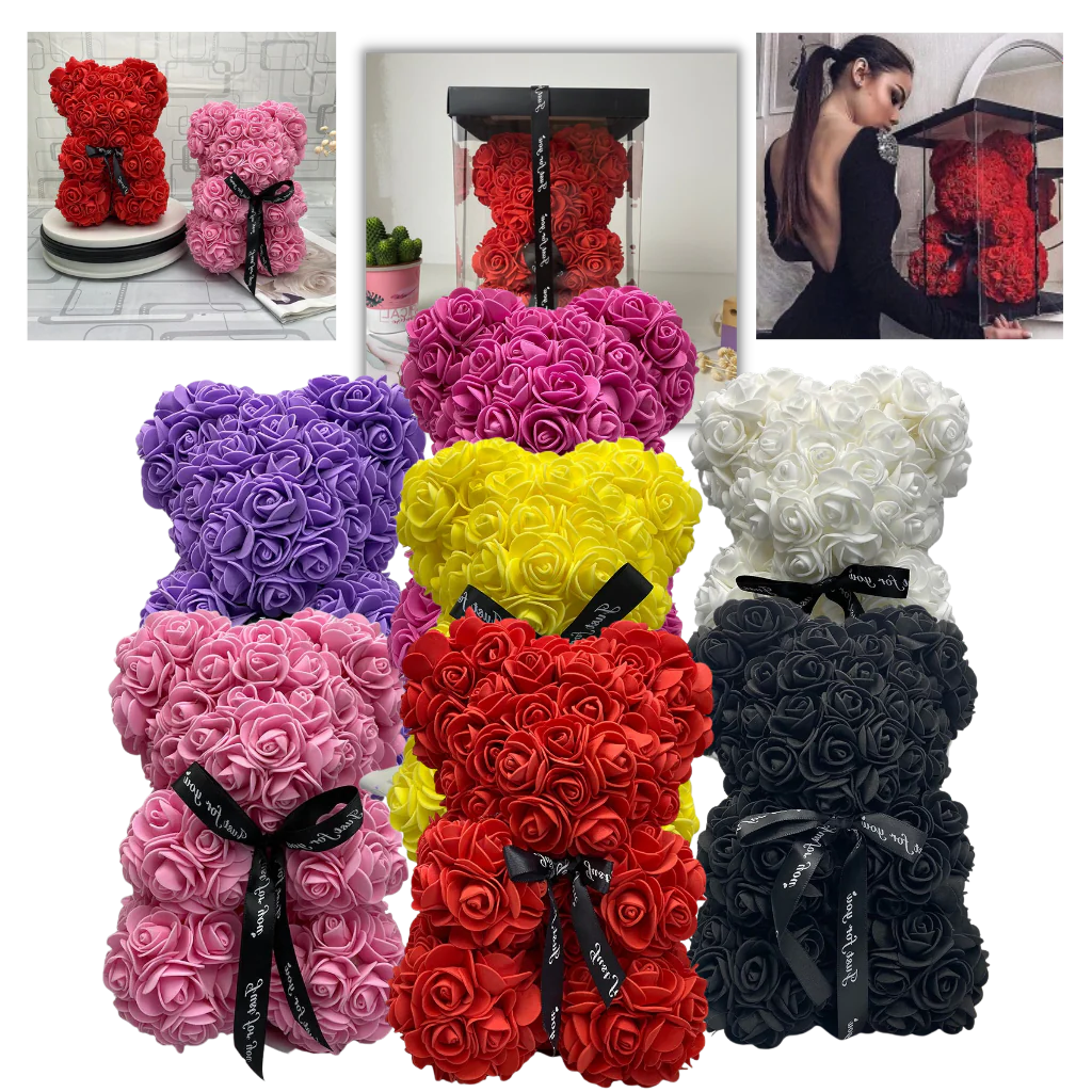 Foam Rose Teddy Bear with Ribbon Accent, 9.8 Inches Tall All Vera Mart