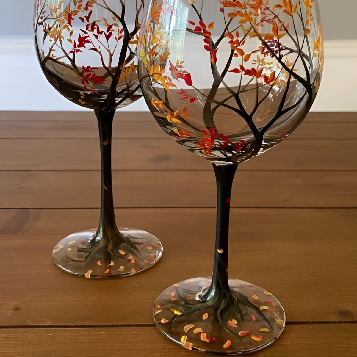 Hand Painted Wine Glasses with Four Seasons Tree Design, 12 Ounce Capacity All Vera Mart