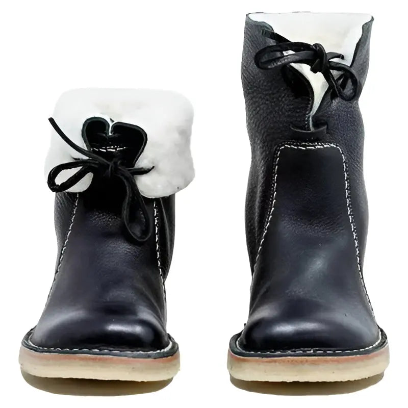 Leather Boots with Wool Lining and Crepe Rubber Sole, Fold-Over Cuff All Vera Mart