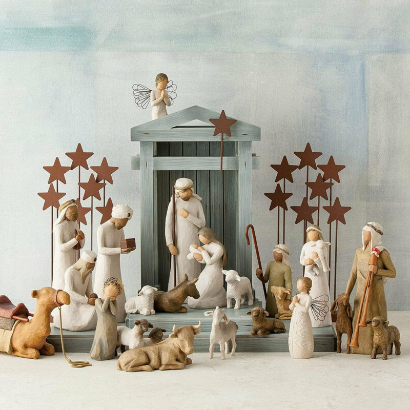 Handmade Barn Wood Nativity Creche with Six Wooden Figures and Metal Frame All Vera Mart