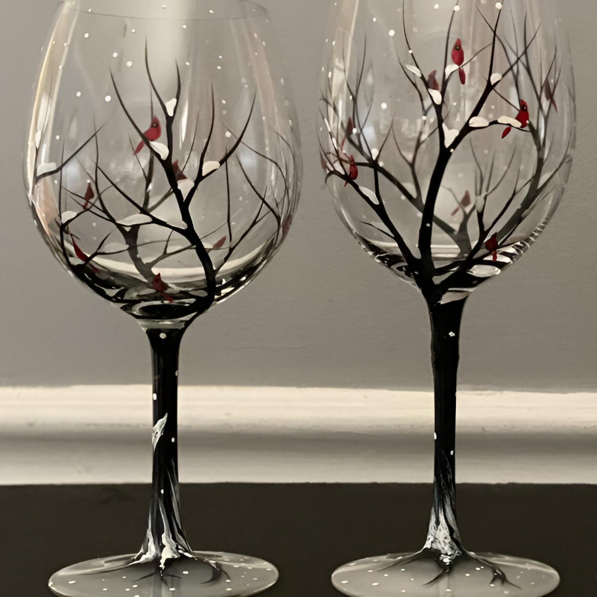 Hand Painted Wine Glasses with Four Seasons Tree Design, 12 Ounce Capacity All Vera Mart