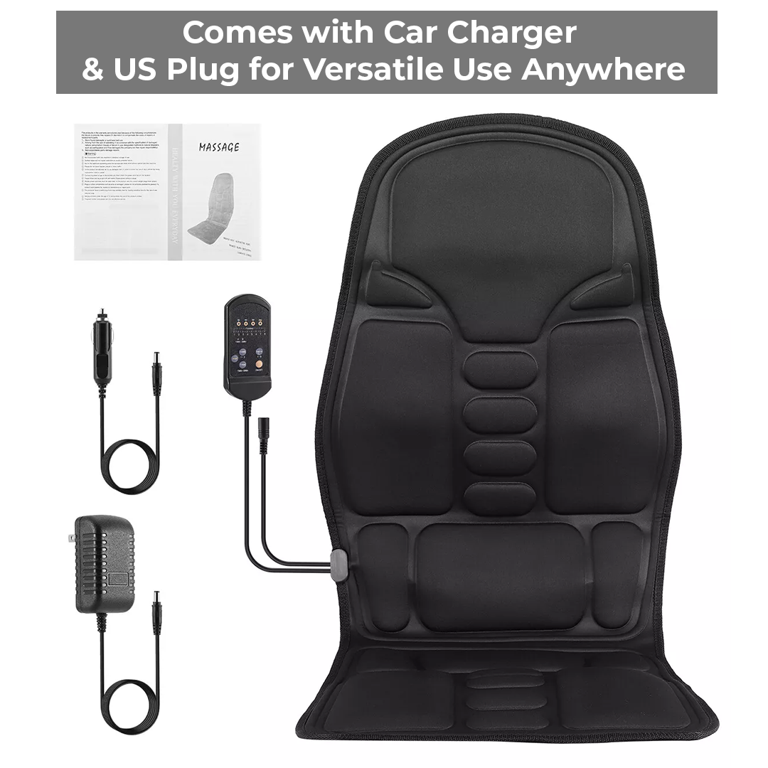 Back and Thigh Massage Cushion with Heat Control and Remote, 8 Vibration Nodes All Vera Mart