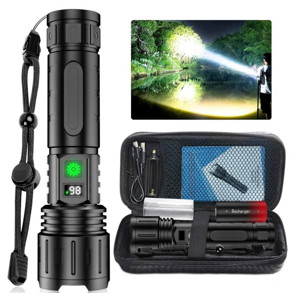 Rechargeable Flashlight with 100000 Lumen Output and Adjustable Beam Focus All Vera Mart
