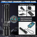 Rechargeable Flashlight with 100000 Lumen Output and Adjustable Beam Focus All Vera Mart