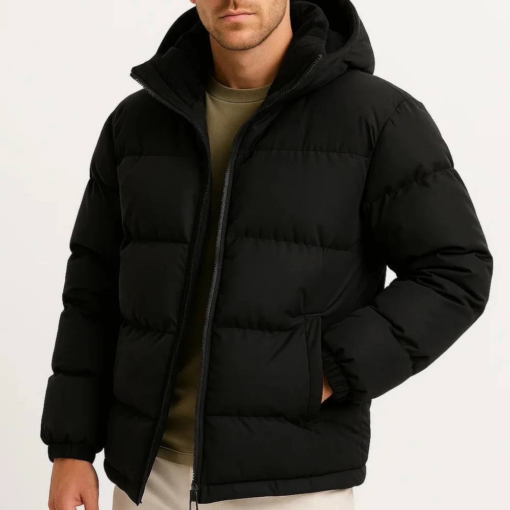 Puffer Jacket for Men with Adjustable Hood and Wind Resistant Shell All Vera Mart