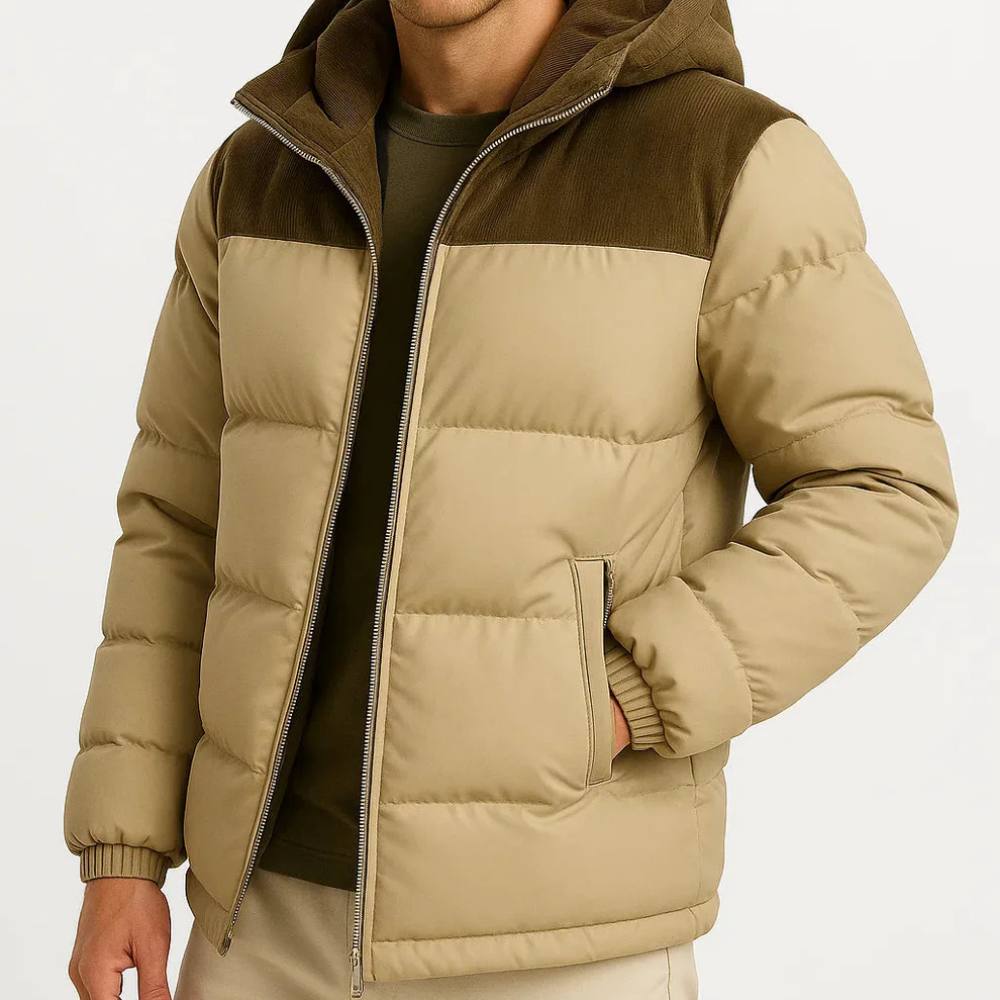 Puffer Jacket for Men with Adjustable Hood and Wind Resistant Shell All Vera Mart