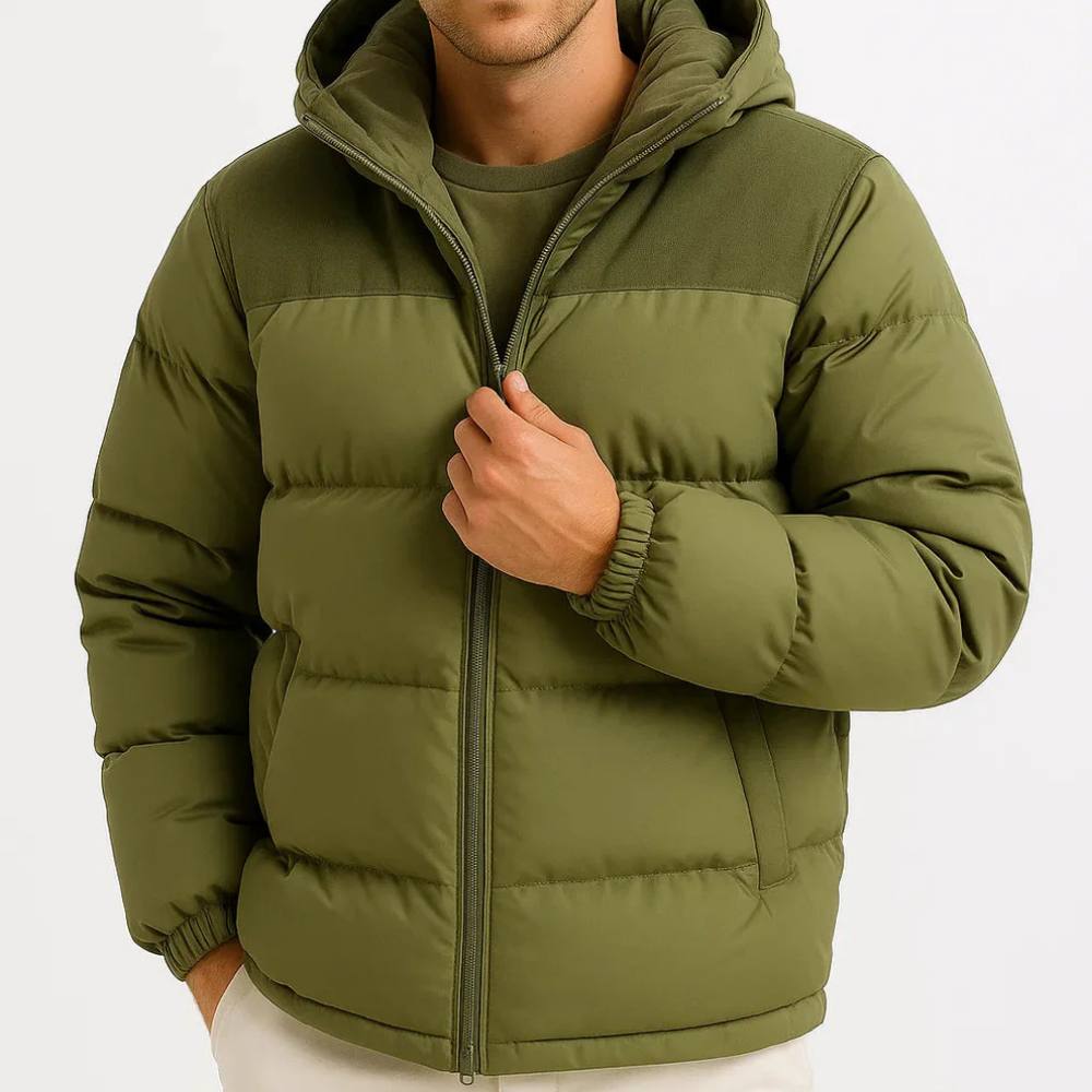 Puffer Jacket for Men with Adjustable Hood and Wind Resistant Shell All Vera Mart