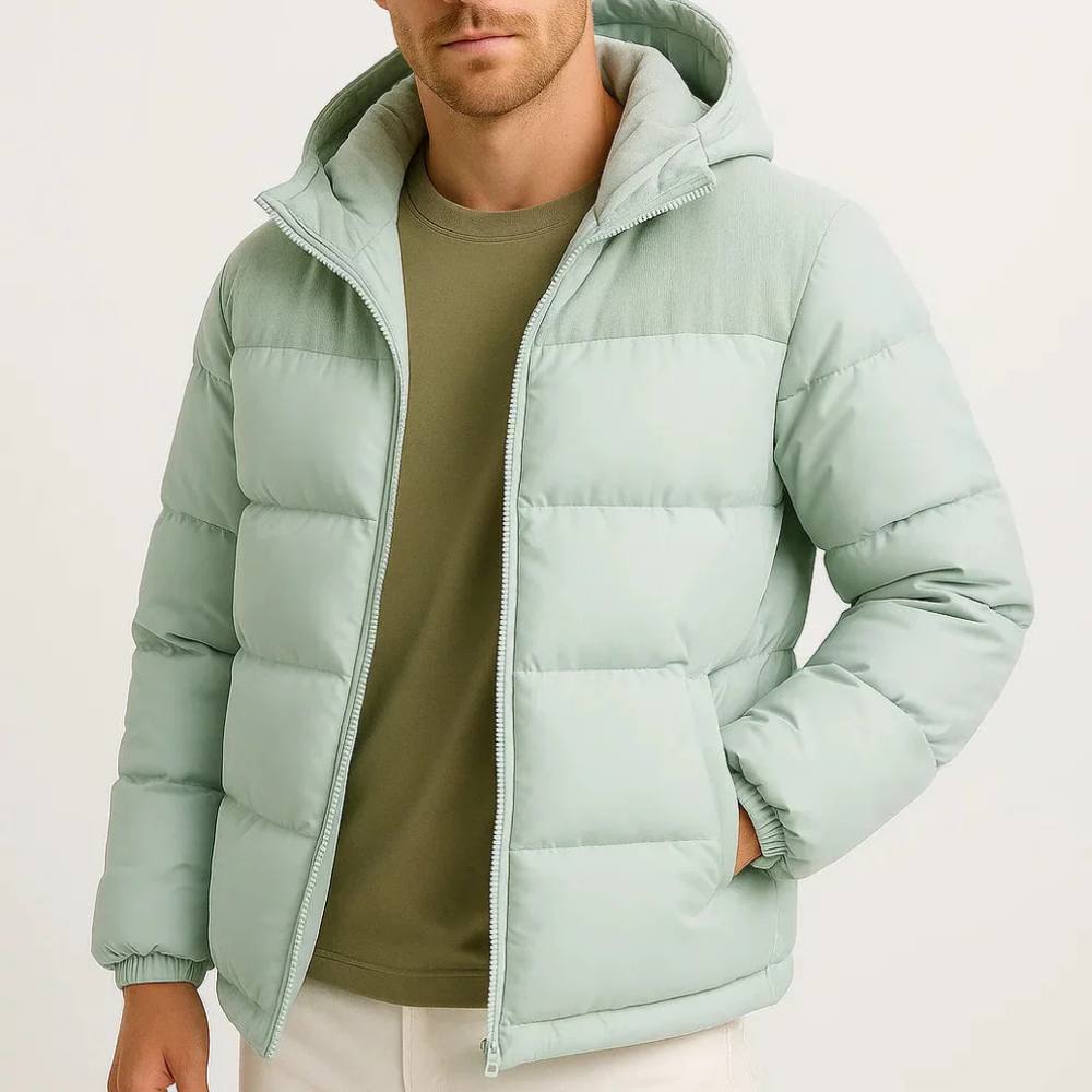 Puffer Jacket for Men with Adjustable Hood and Wind Resistant Shell All Vera Mart