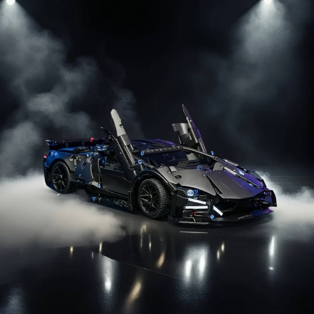 Detailed Sports Car Building Block Set with Working Headlights and Opening Doors, 1288 Pieces All Vera Mart